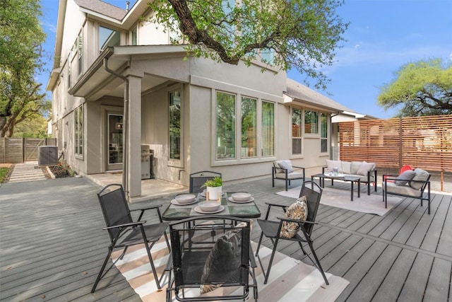 1213 Silver Dollar Trl, Georgetown, TX 78628 - wooden terrace featuring an outdoor living space and central air condition unit