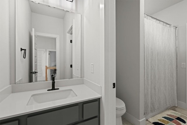 1213 Silver Dollar Trl, Georgetown, TX 78628 - full bathroom featuring vanity, toilet, baseboards, tile patterned floors, and a shower with curtain