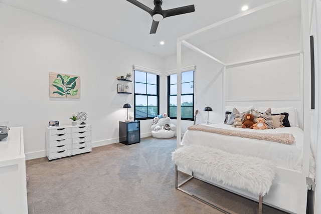 108 Fishspear Ln, Georgetown, TX 78628 - bedroom featuring carpet flooring, recessed lighting, baseboards, and ceiling fan