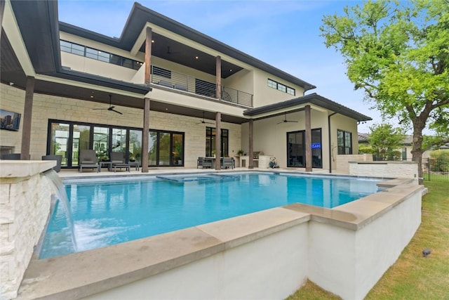 108 Fishspear Ln, Georgetown, TX 78628 - outdoor pool featuring a ceiling fan and a patio