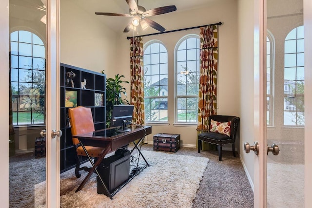 433 Stoney Point Rd, Austin, TX 78737 - carpeted office with french doors and a ceiling fan