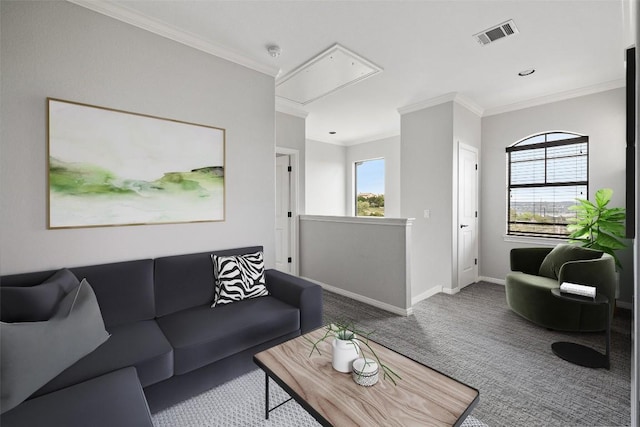 4000 Ranch Road 620 N Unit 8, Austin, TX 78734 - living area featuring attic access, carpet, ornamental molding, and baseboards