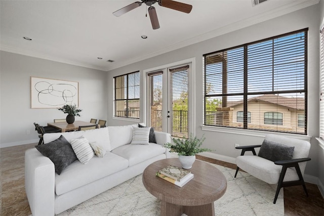 4000 Ranch Road 620 N Unit 8, Austin, TX 78734 - living room featuring baseboards, ornamental molding, ceiling fan, and recessed lighting