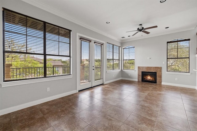 4000 Ranch Road 620 N Unit 8, Austin, TX 78734 - unfurnished living room with healthy amount of natural light, baseboards, tile patterned flooring, ornamental molding, and recessed lighting