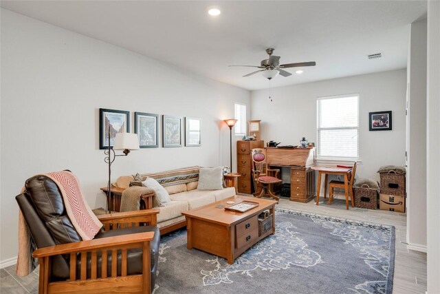 121 Harborside Dr Unit 102, San Marcos, TX 78666 - living room with a ceiling fan, recessed lighting, and light wood-style flooring