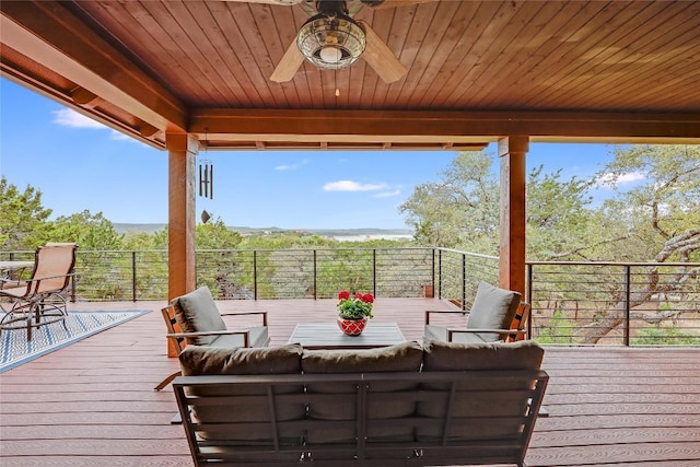 deck with a ceiling fan and outdoor dining space