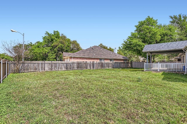 view of yard with a fenced backyard