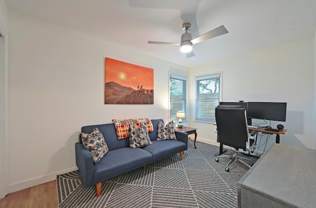 7511 Saint Cecelia St, Austin, TX 78757 - office space featuring baseboards, wood finished floors, and a ceiling fan