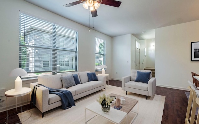 1201 Grove Blvd Unit 702, Austin, TX 78741 - living room with ceiling fan and wood finished floors