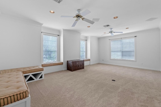5305 Cuesta Verde, Austin, TX 78746 - spare room with ornamental molding, carpet flooring, ceiling fan, and recessed lighting
