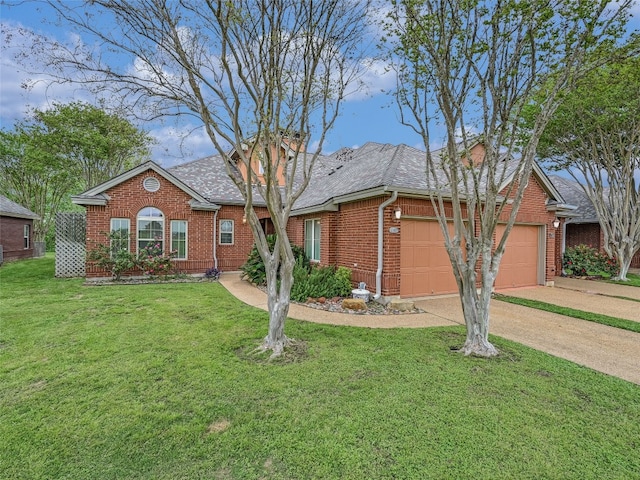 539 Colovista Pkwy Unit C103, Bastrop, TX 78602 - ranch-style house featuring concrete driveway, brick siding, an attached garage, a front yard, and roof with shingles