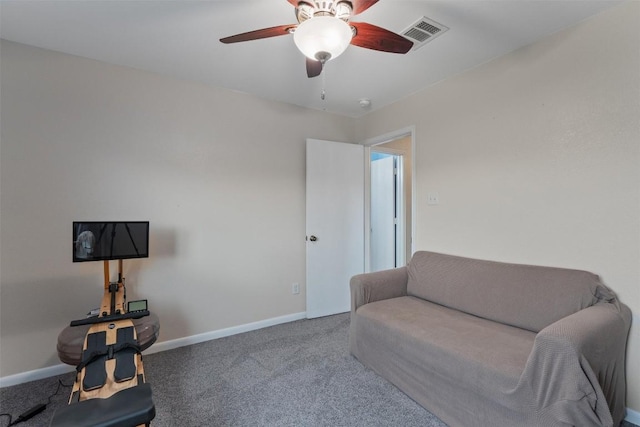 4932 Woodstock Dr, Georgetown, TX 78633 - sitting room with carpet, a ceiling fan, and baseboards