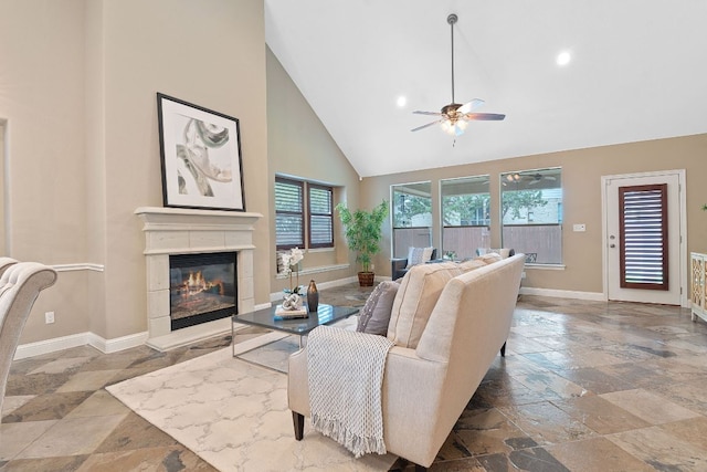 3985 Sapphire Loop, Round Rock, TX 78681 - living area with baseboards, ceiling fan, and stone tile floors