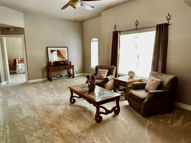 30105 Meadow Greens Dr, Georgetown, TX 78628 - living area with a ceiling fan and light colored carpet