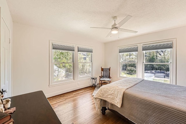 811 E 45th St, Austin, TX 78751 - bedroom featuring multiple windows, wood-type flooring, a textured ceiling, a ceiling fan, and baseboards