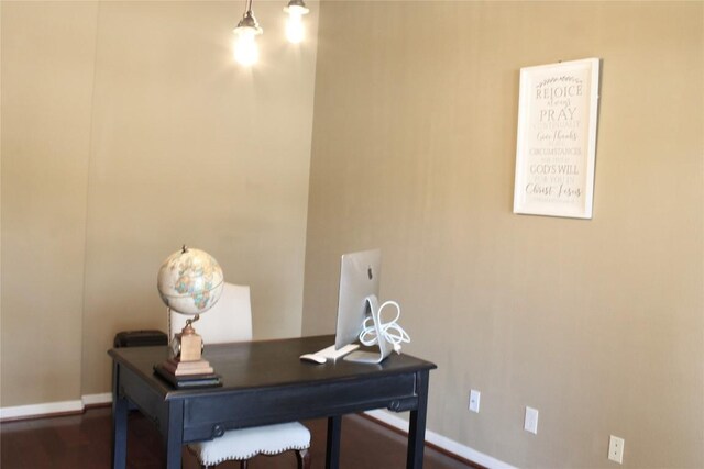 2718 Sun Mountain Dr, Leander, TX 78641 - office area featuring baseboards and dark wood-style floors