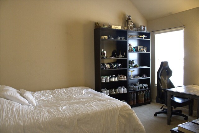 2718 Sun Mountain Dr, Leander, TX 78641 - bedroom with carpet floors, lofted ceiling, and an office area