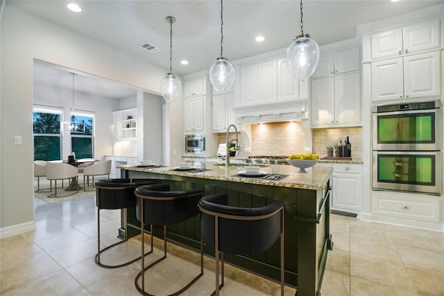17100 Yellowstar Dr, Austin, TX 78738 - kitchen featuring appliances with stainless steel finishes, backsplash, white cabinets, and recessed lighting