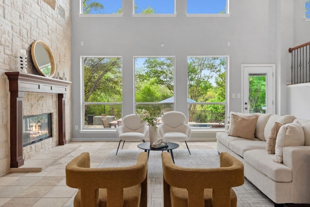 10408 Medinah Greens Dr, Austin, TX 78717 - living room with a towering ceiling and a fireplace
