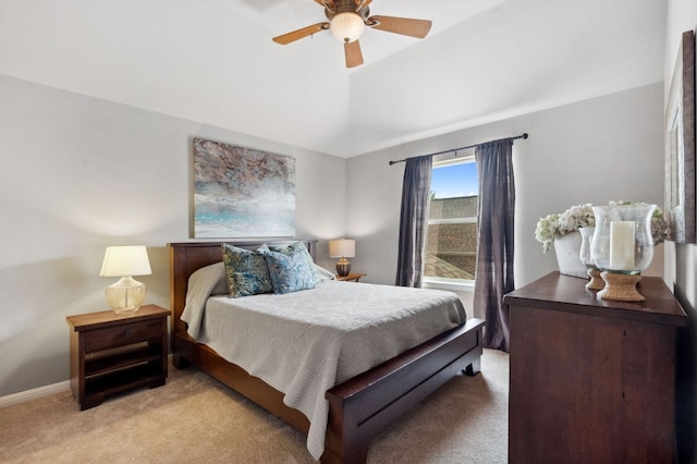 10408 Medinah Greens Dr, Austin, TX 78717 - bedroom featuring light carpet, baseboards, ceiling fan, and vaulted ceiling