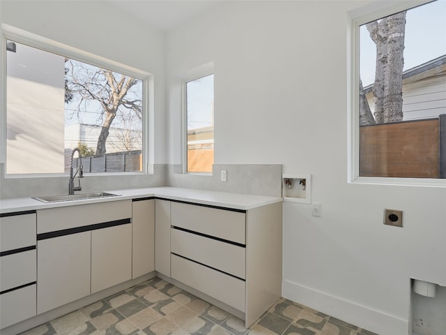 411 Krebs, Austin, TX 78704 - laundry room with electric dryer hookup, a sink, washer hookup, and baseboards