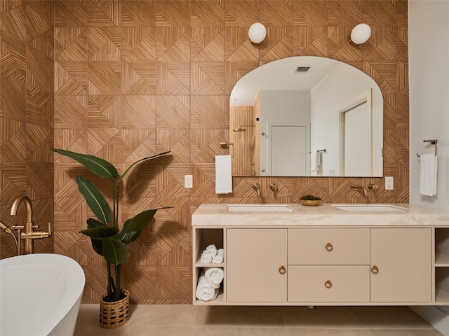 411 Krebs, Austin, TX 78704 - bathroom featuring double vanity and tile patterned flooring