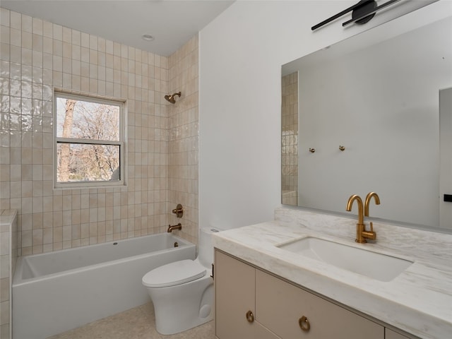 411 Krebs, Austin, TX 78704 - full bathroom featuring vanity, toilet, washtub / shower combination, and tile patterned floors