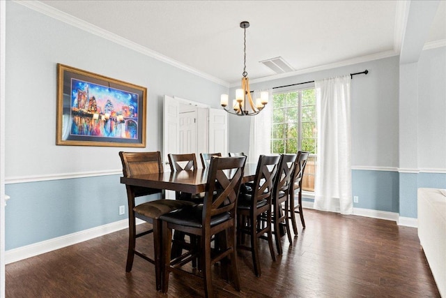 1019 Lone Buck Pass, Cedar Park, TX 78613 - dining room with a chandelier, dark wood finished floors, and crown molding
