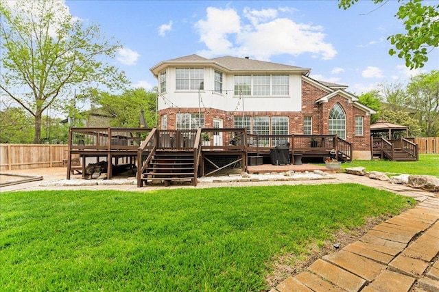 1019 Lone Buck Pass, Cedar Park, TX 78613 - back of property with brick siding, a gazebo, a wooden deck, and stairway