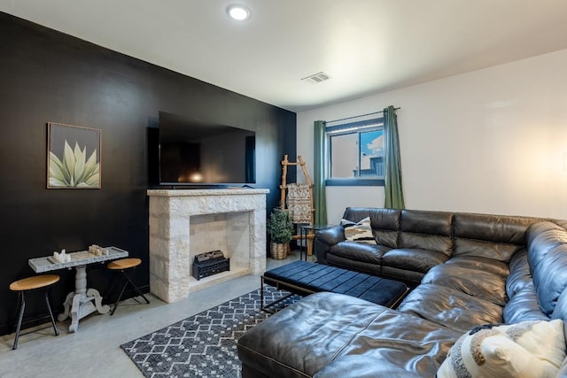 6810 River Oaks Dr, Kingsland, TX 78639 - living room with a fireplace with flush hearth and recessed lighting
