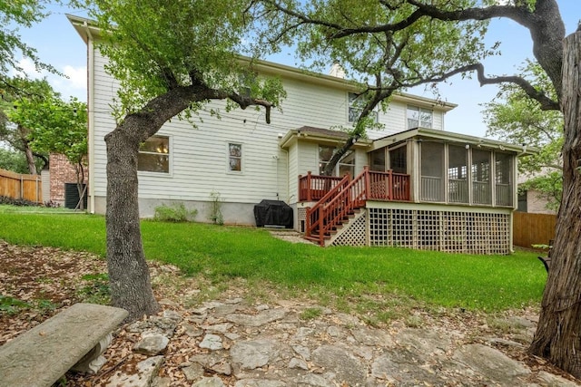 12452 Fairfax Ridge Pl, Austin, TX 78738 - rear view of house with a sunroom and stairway