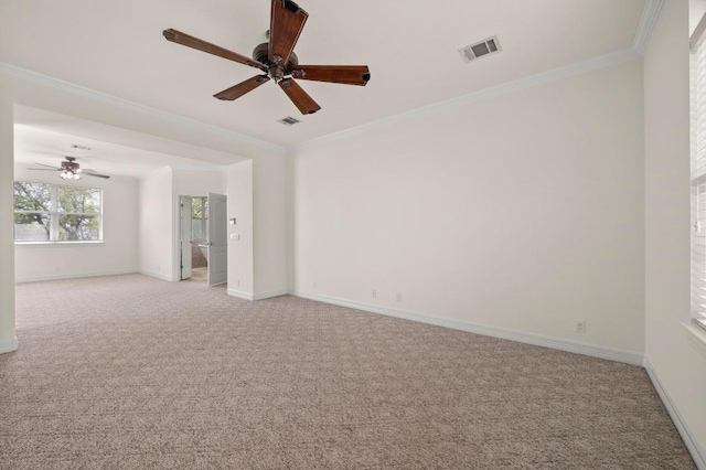 12452 Fairfax Ridge Pl, Austin, TX 78738 - unfurnished room with light carpet, ceiling fan, and ornamental molding