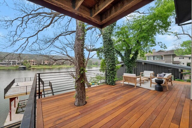 1606 Ski Slope Dr, Austin, TX 78733 - wooden deck with a water view and an outdoor living space