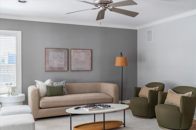 2210 Meadowbrook Dr, Austin, TX 78703 - living area with ceiling fan and crown molding