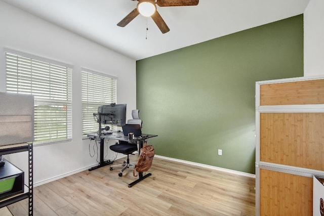 118 Esparza Dr, Bastrop, TX 78602 - office area featuring ceiling fan and light wood-style floors