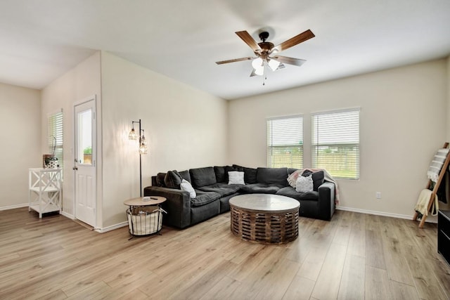 118 Esparza Dr, Bastrop, TX 78602 - living area featuring a ceiling fan and light wood-style flooring