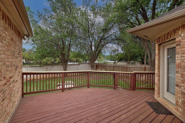 wooden deck with a fenced backyard