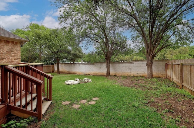 view of yard featuring a fenced backyard