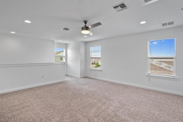 13609 Baileyfield Dr, Pflugerville, TX 78660 - unfurnished room featuring a ceiling fan, light colored carpet, recessed lighting, and baseboards