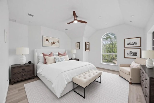 3505 Galena Hills Loop, Round Rock, TX 78681 - bedroom featuring light wood finished floors, lofted ceiling, and a ceiling fan