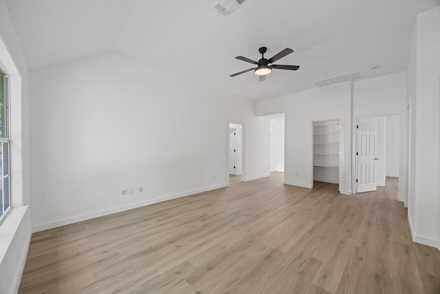 3505 Galena Hills Loop, Round Rock, TX 78681 - unfurnished bedroom with light wood finished floors, vaulted ceiling, and a ceiling fan