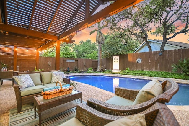 7306 Fireoak Dr, Austin, TX 78759 - view of pool with an outdoor living space, a fenced backyard, and a pergola