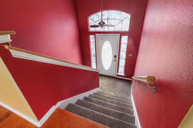 4142 Rockwood Dr, Lago Vista, TX 78645 - entrance foyer with plenty of natural light, stairs, and ceiling fan