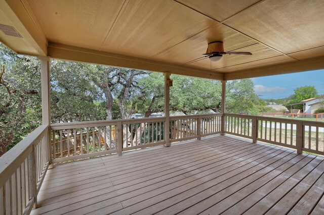 4142 Rockwood Dr, Lago Vista, TX 78645 - wooden terrace featuring a ceiling fan