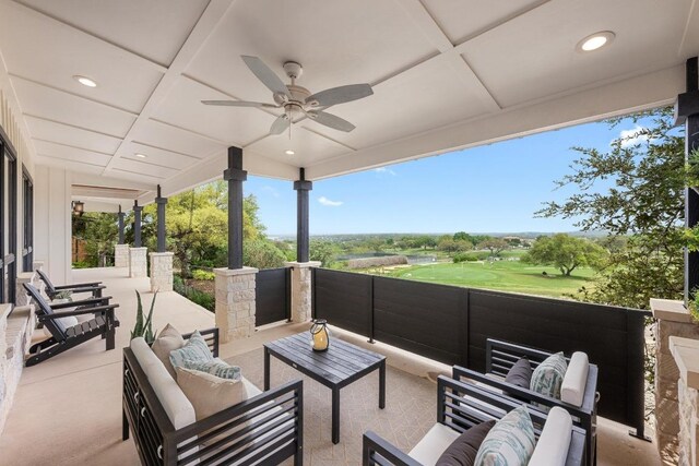 509 Flamingo Blvd, Lakeway, TX 78734 - view of patio / terrace featuring outdoor lounge area, view of golf course, and a ceiling fan