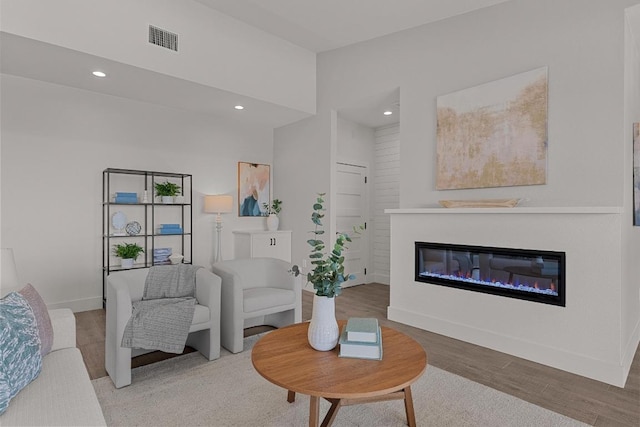 509 Flamingo Blvd, Lakeway, TX 78734 - living area with wood finished floors, a glass covered fireplace, recessed lighting, and baseboards