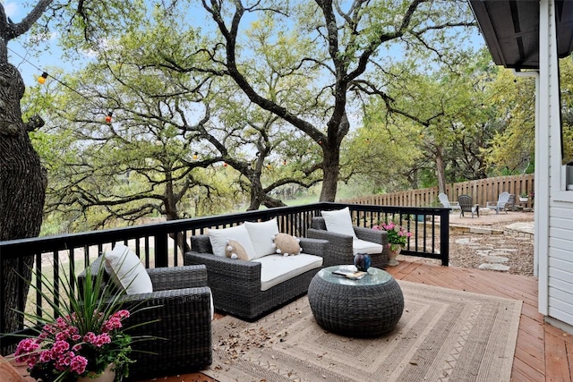 102 Hurst Creek Rd, Lakeway, TX 78734 - wooden terrace with outdoor lounge area