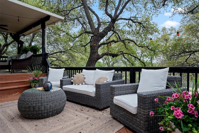 102 Hurst Creek Rd, Lakeway, TX 78734 - wooden deck with an outdoor hangout area
