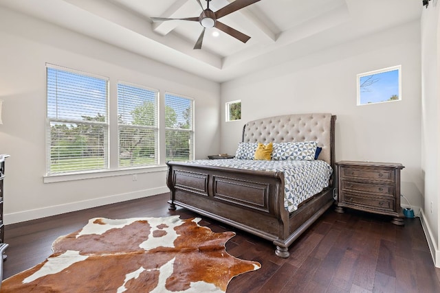 25101 Fawn Dr, Leander, TX 78641 - bedroom featuring baseboards, coffered ceiling, hardwood / wood-style floors, beam ceiling, and recessed lighting