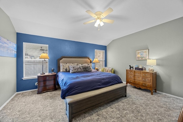 2312 Mcgregor Ln, Cedar Park, TX 78613 - carpeted bedroom with vaulted ceiling, baseboards, and a ceiling fan